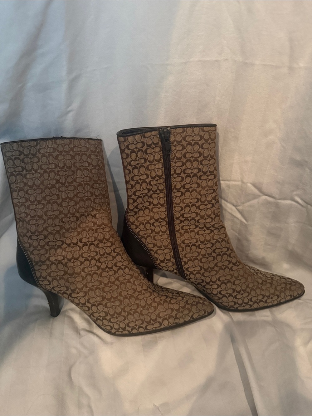 Coach Tan Signature Monogram Ankle Boots